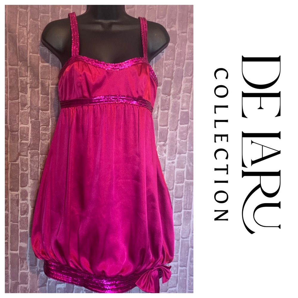 Fuchsia Satin & Sequin Bubble-Hem Cocktail Dress  { DeLaru }